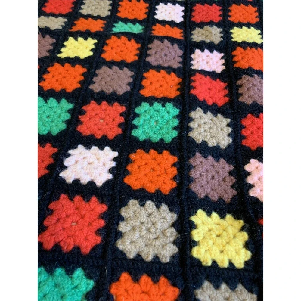 Vintage Granny Handmade Crochet Wool Afghan Square Roseanne Big Bang 48” X 48”